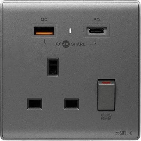 M2K PD105APC4-G PD/QC 單蘇 4A USB 電掣插座 (碳灰)