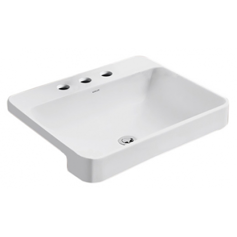 Kohler K-11479X-VC8-0 Forefront Rectangular Semi-recessed Lavatory with 8" Widespread Faucet Holes