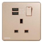Siemens 西門子 5UB81923PC04 DELTA®arina 13A 單位單極開關插座帶2個USB插頭 (玫瑰金)