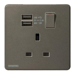 Siemens 西門子 5UB81923PC05 DELTA®arina 13A 單位單極開關插座帶2個USB插頭 (炭灰色)