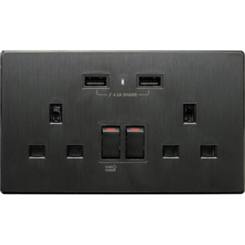 M2K AP202AL4-B 4.2A 雙USB充電面板 (牆紙紋系列) (黑色)