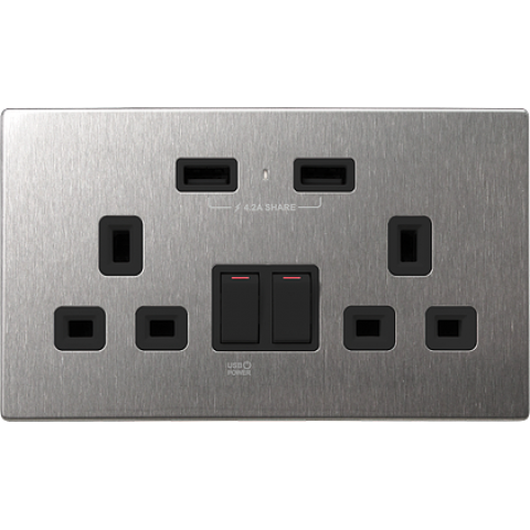 M2K AP202AM4-B 4.2A 雙位 USB 電掣插座 (不銹鋼黑色)