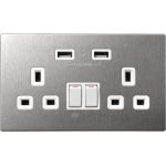 M2K AP202AM4-W 4.2A Dual USB Wall Socket (Stainless Steel White)