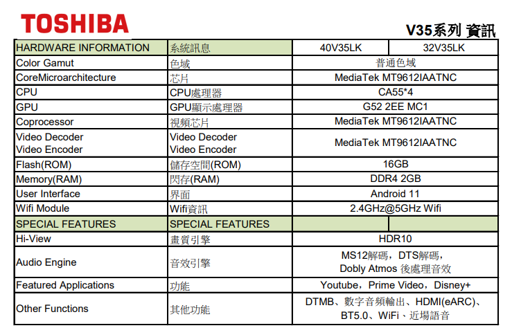 Toshiba 東芝 32V35LK 32吋 Google 電視