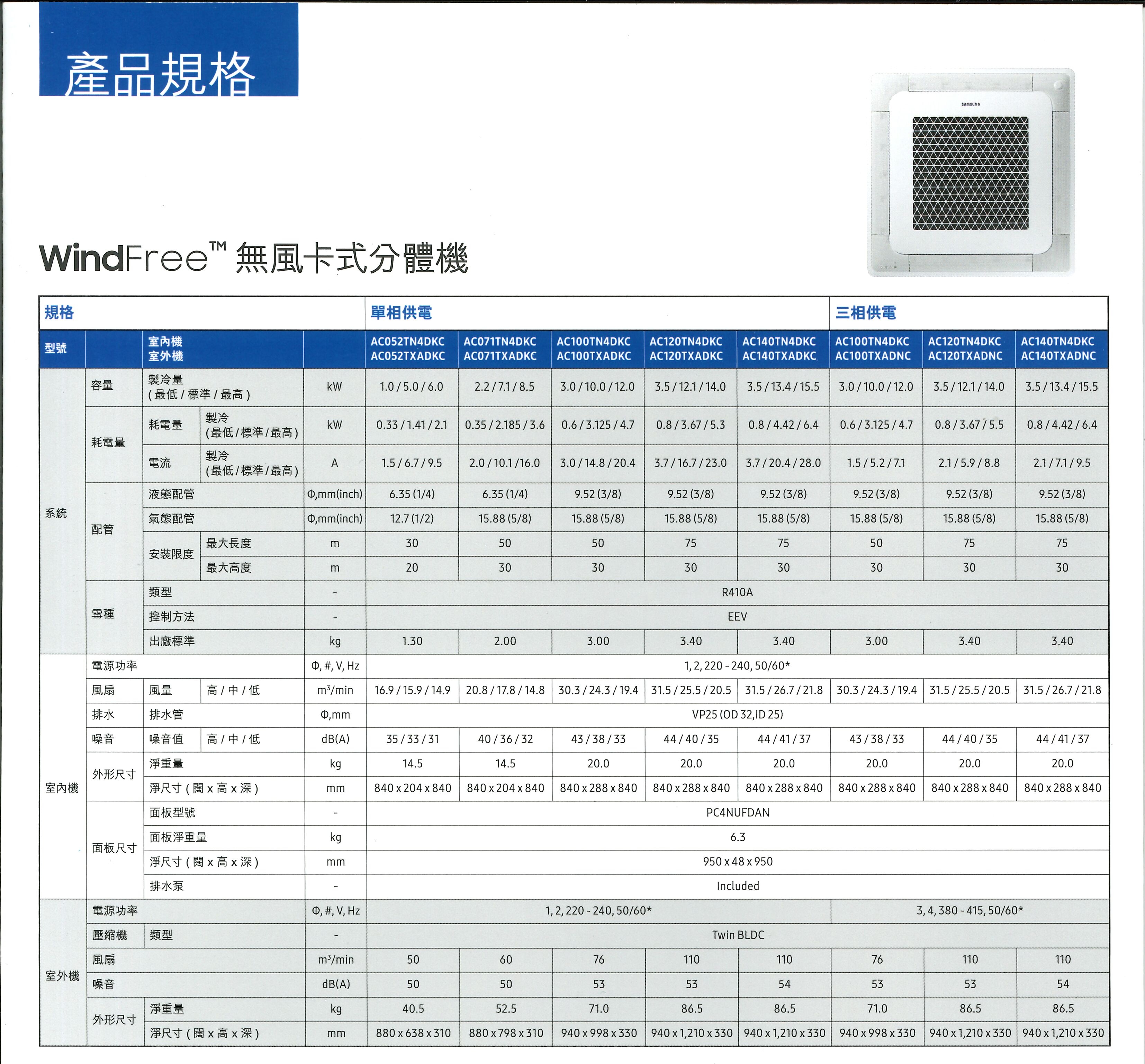 Samsung 三星 AC120TN4DKC/EA 5.0匹 WindFree 無風製冷技術 藏天花式冷氣機
