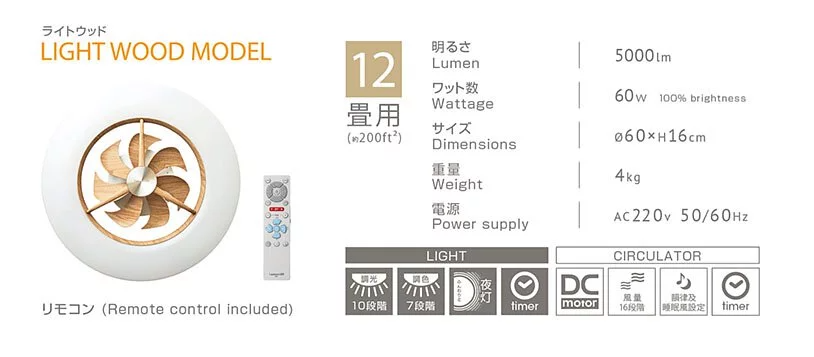 Doshisha DCEA-12CL-LW LuminousLED 24吋 日本現代天花扇燈 (木紋色) (附遙控)