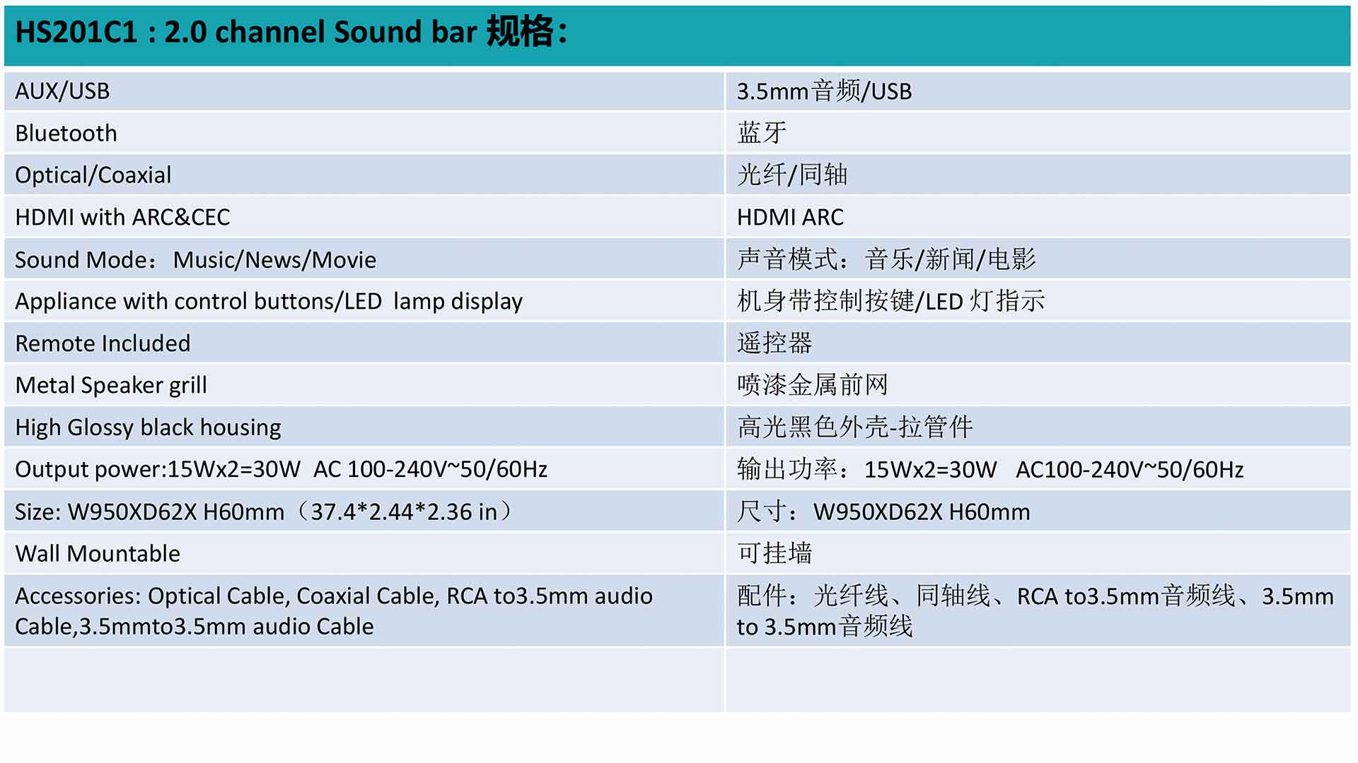 Hisense 海信 HS201 2.0聲道 無線 Sound Bar